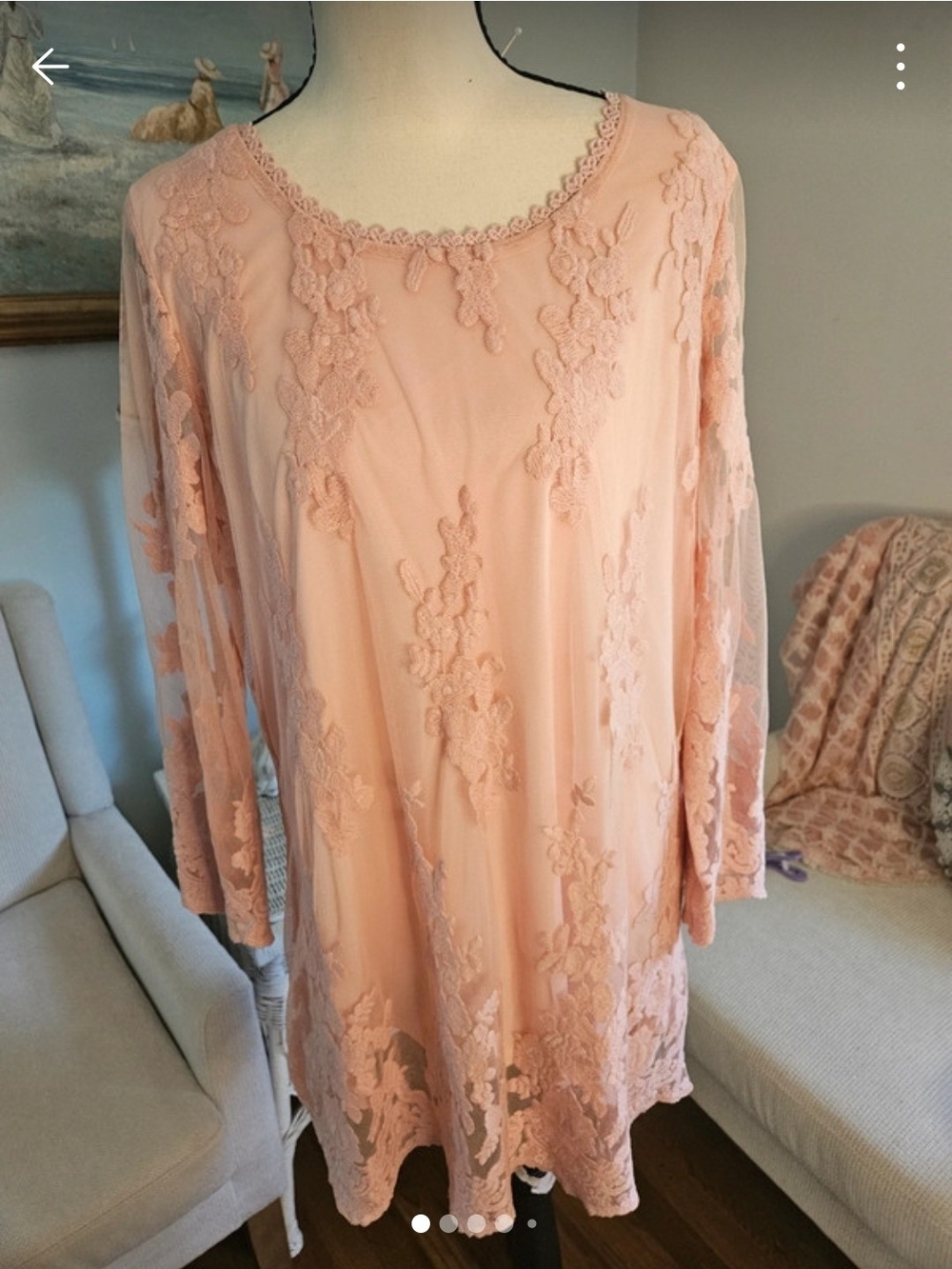 Women's Pink Lace Tunic Top - Elegant Sheer Overlay